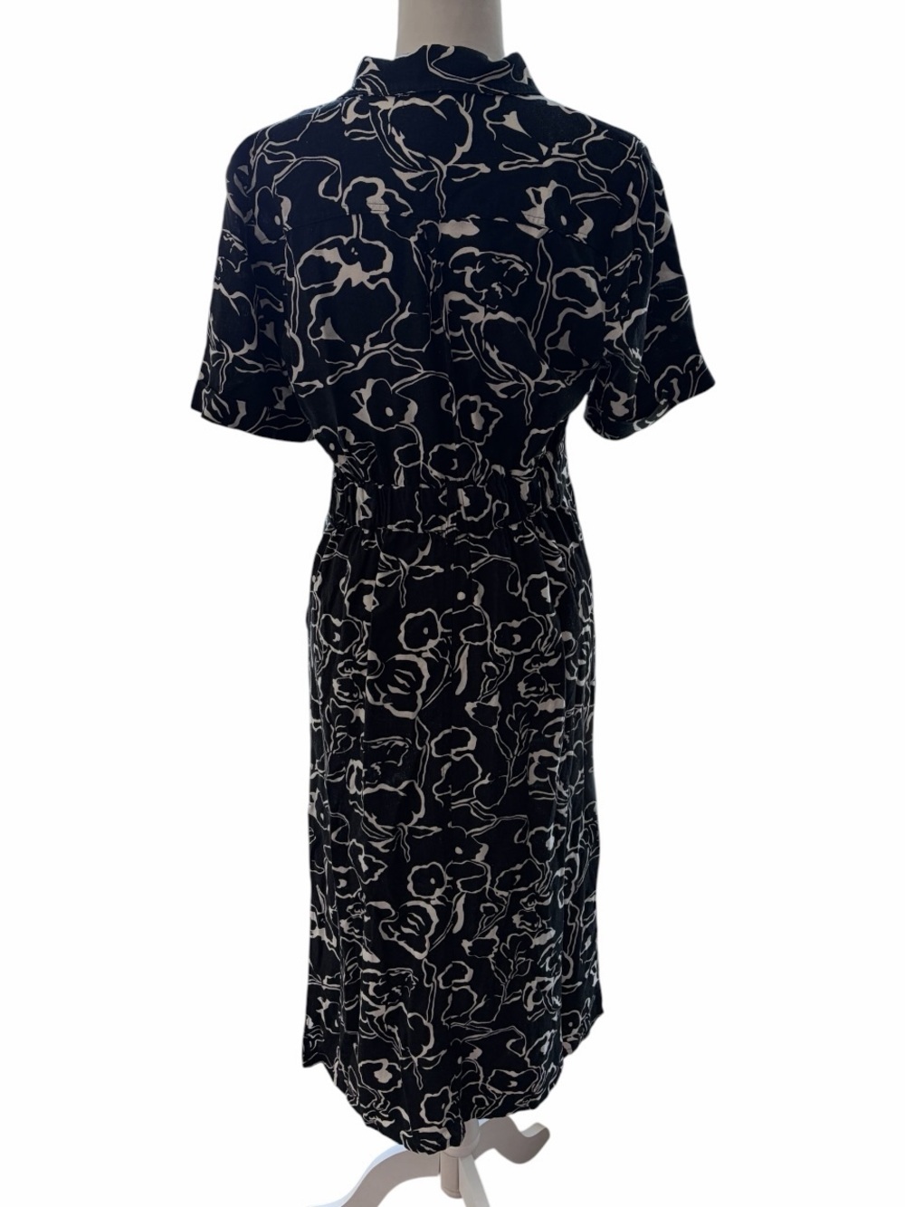 MELLODAY Black & White Floral Abstract Print Midi Shirt Rayon-Linen Blend Dress - Picture 5 of 11